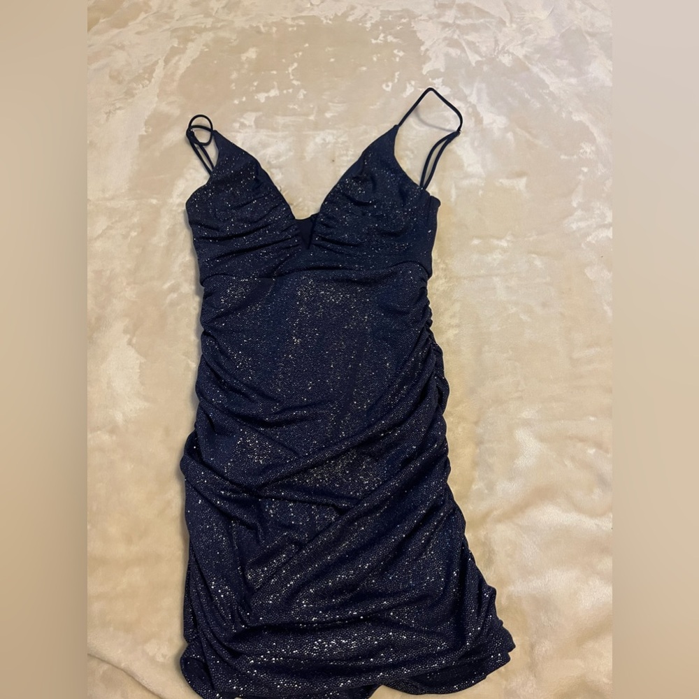 Lucy in the sky Navy blue plunge glitter bodycon dress